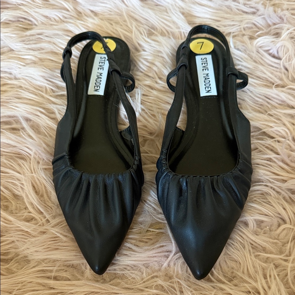 Steve Madden Black Pointed Slingback Flats with Gathered Upper
